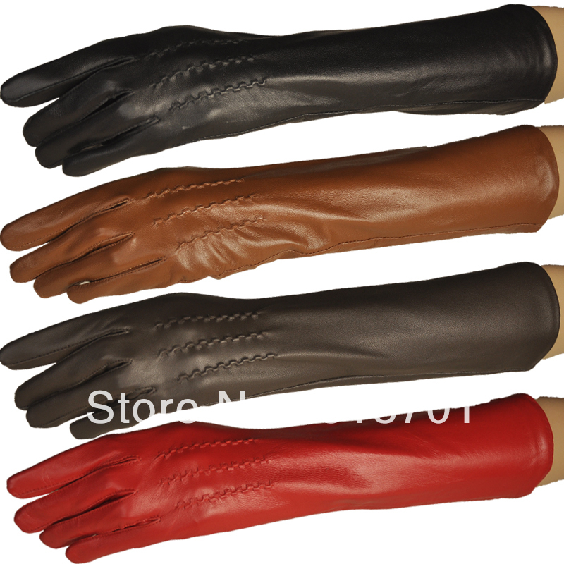 women's Long design gloves genuine leather gloves 50cm Six kinds of color Free shipping