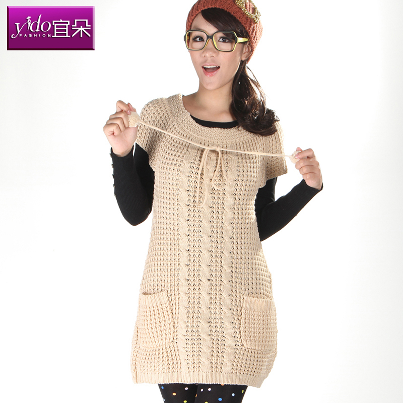 Women's long design o-neck sleeveless sweater dress thickening sweater female
