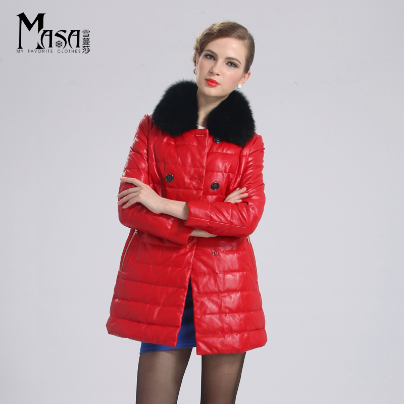 Women's long design sheepskin leather clothing berber fleece slim genuine leather down outerwear down outerwear leather