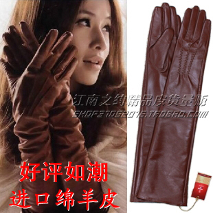 women's long gloves genuine leather design genuine  female plus velvet