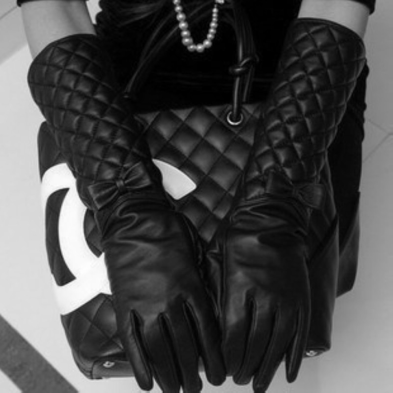 Women's long leather gloves bow women's long design faux leather gloves repair leather gloves hand black