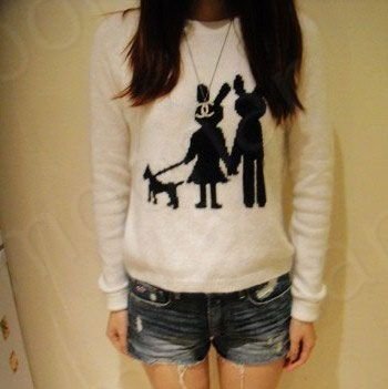 Women's Long Sleeve Knit Tops Sweater Knitwear Rabbits Pattern Casual Warm Fall  E0868