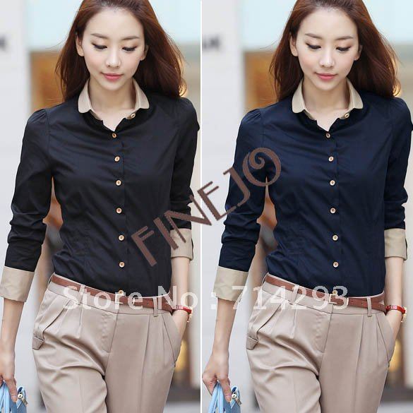 Women's Long Sleeve OL Blouse/ Shirts/ Tops 2 Colors S, M, L XL free shipping 7748