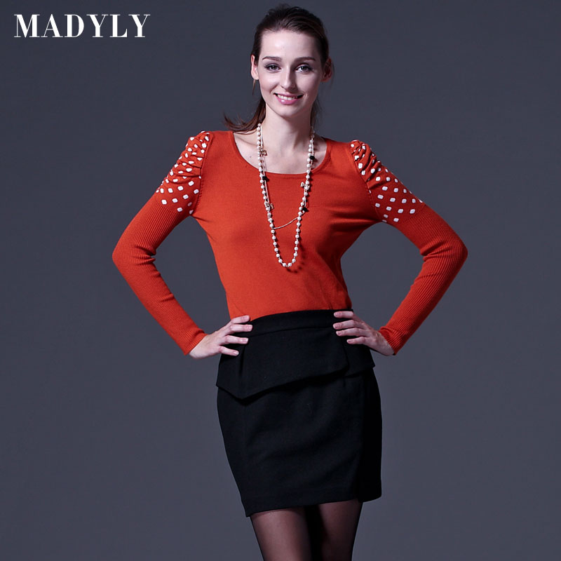 Women's long-sleeve polka dot puff sleeve pullover sweater m24z619