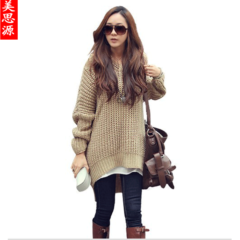 Women's loose with a hood sweater outerwear irregular long short sweater b2133