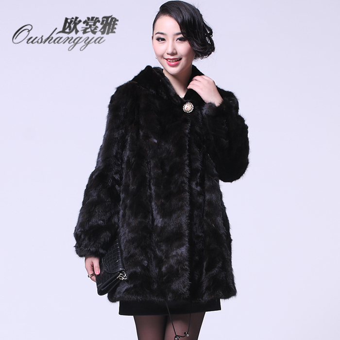 Women's luxury fashion winter genuine mink fur coat overcoat Fur    hooded     long design marten   warm outerwear