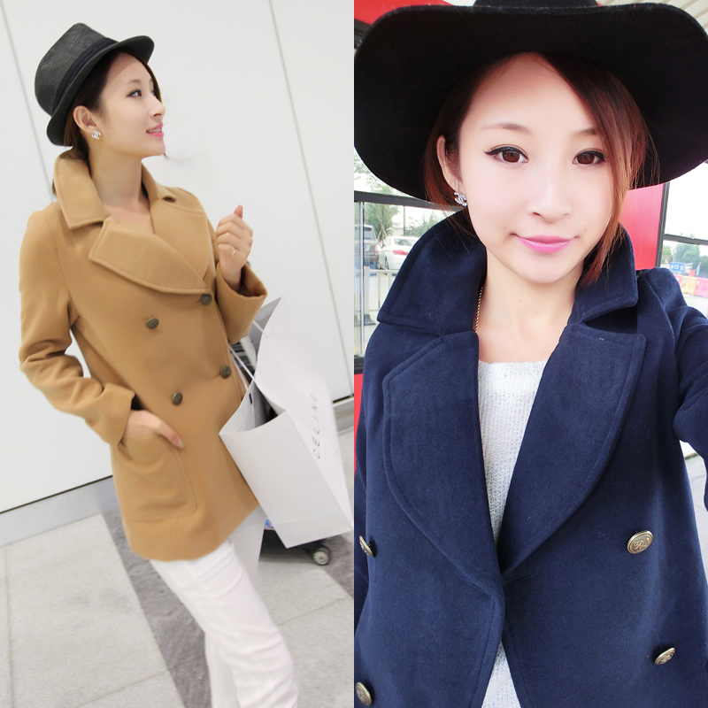Women's medium-long double breasted slim woolen overcoat trench c0 125