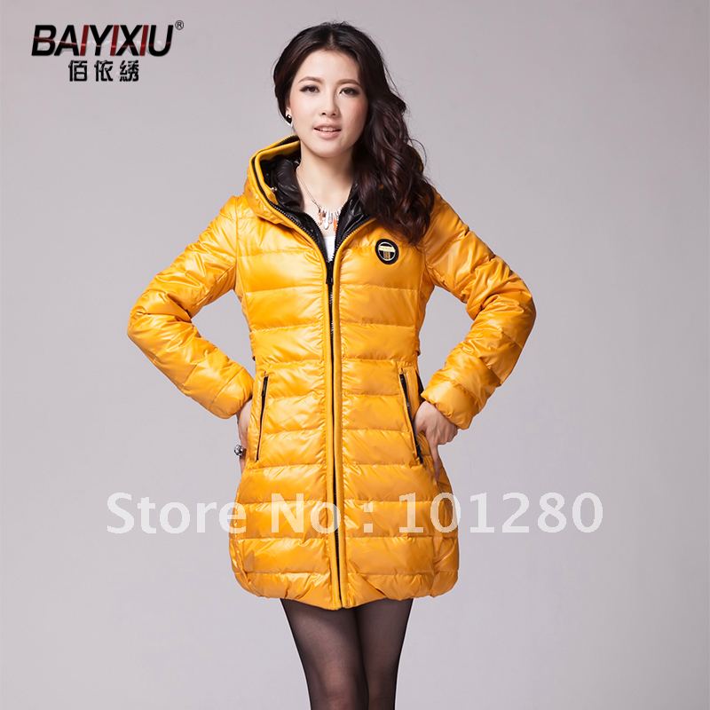 Women's medium-long down coat 2012 trend with a hood faux two piece slim down