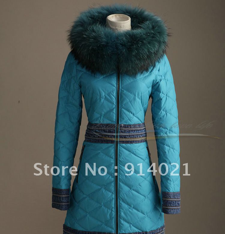 Women's medium-long slim fashion, large fur collar down coat, winter outwear,European style,81-90% white duck down,3 colors