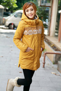 Women's medium-long wadded jacket outerwear sweet christmas pattern thickening down cotton hooded wadded jacket