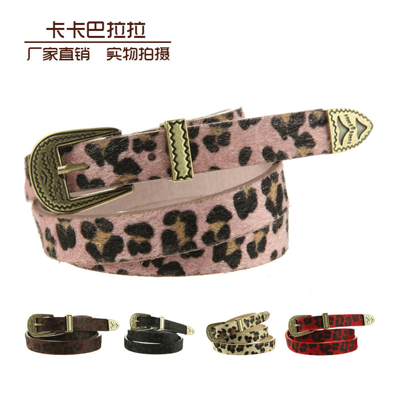 Women's metal buckle leather horsehair quality leopard print strap belt dw5