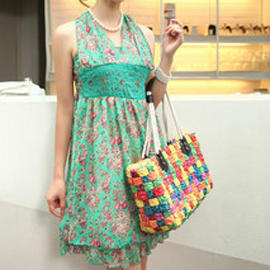 Women's midguts bohemia suspender skirt paillette embroidered beach dress chiffon one-piece dress