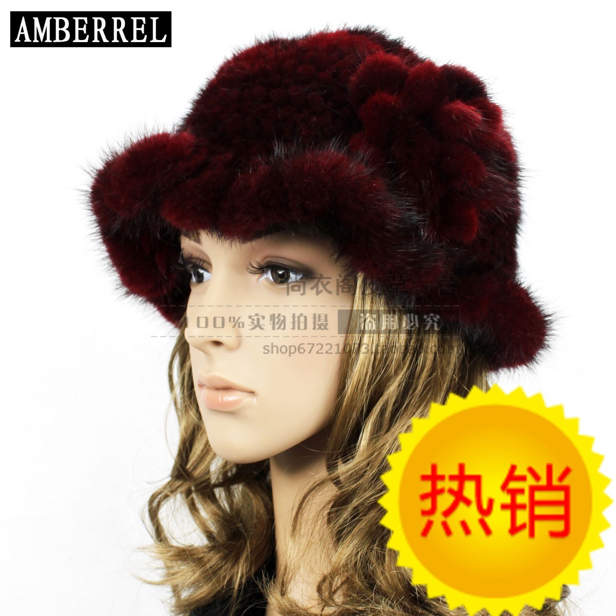 Women's mink hair hat ruffle hem flower fur hat thermal leather strawhat winter