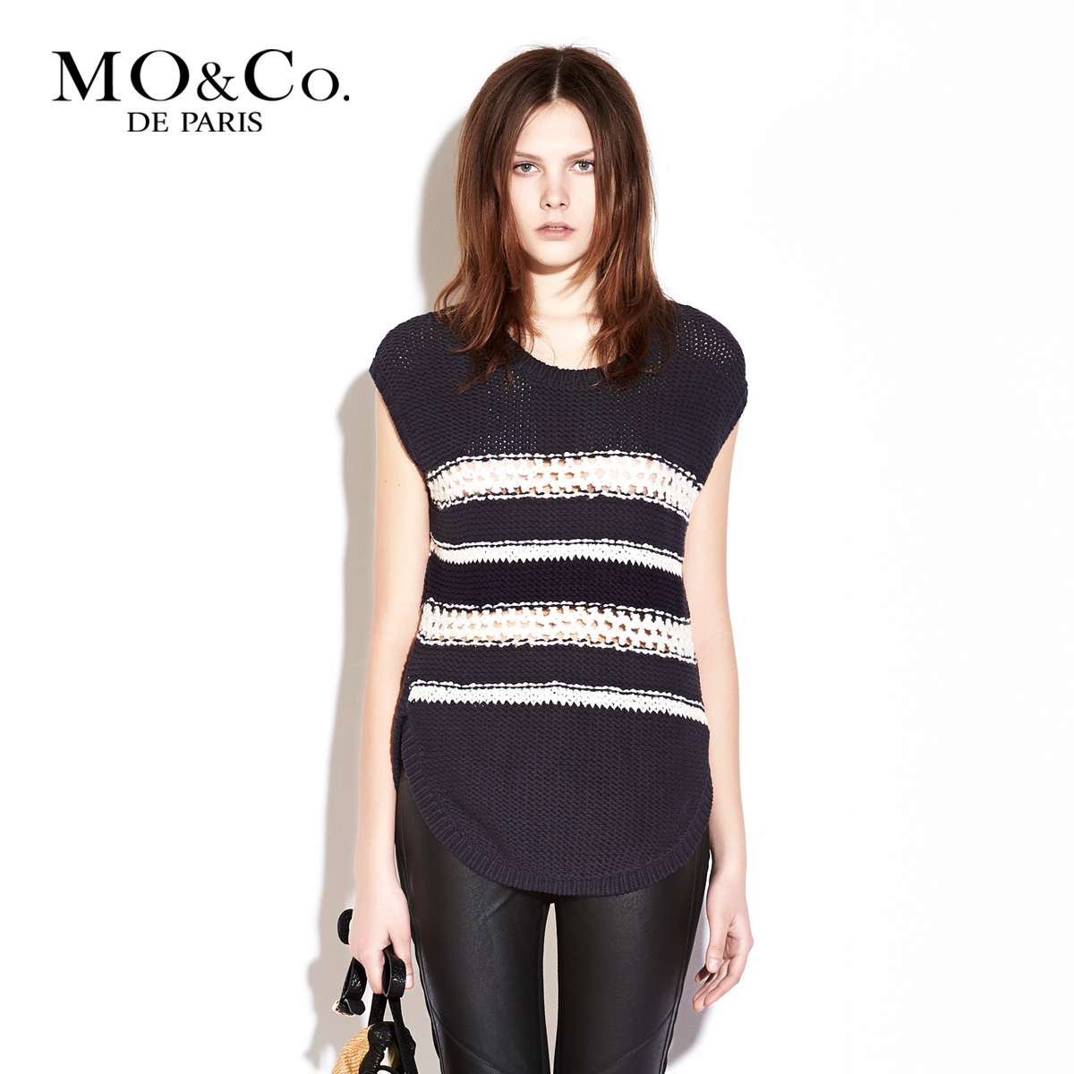 Women's Mo & co . mormons female spring m121jey16 brief sleeveless stripe pullover wool sweater moco