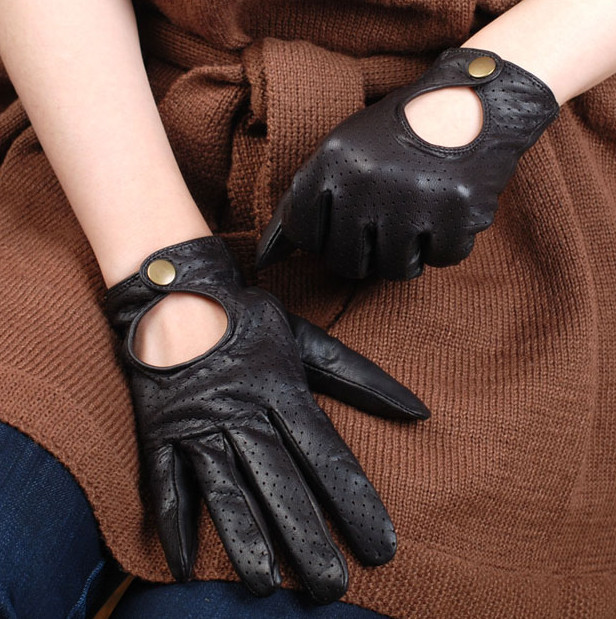 Women's motorcycle gloves sheepskin genuine leather gloves hole-digging punk leather full leather repair hand