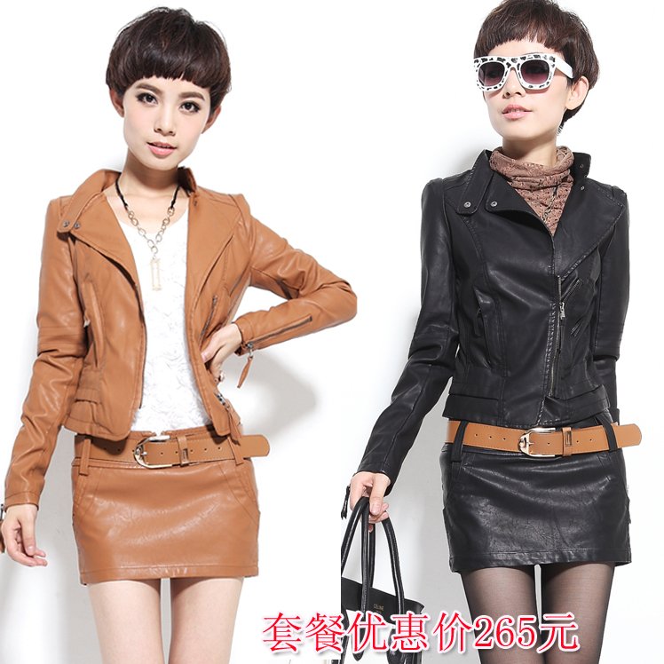 Women's motorcycle jacket leather clothing short design female 2012 autumn slim jacket outerwear 211