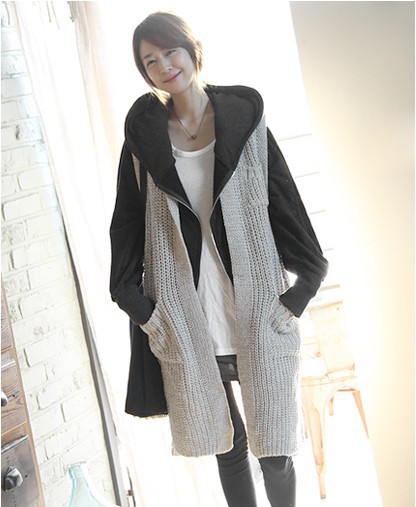 Women's n9 autumn sweater large pocket medium-long all-match knitted vest