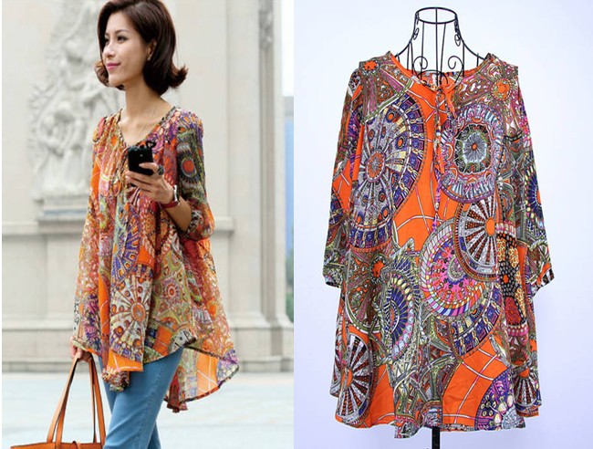 Women's new arrival bohemia loose comfortable chiffon top shirt