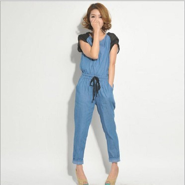 Women's New Fashional  Splicing Sleeve Denim Jumpsuits