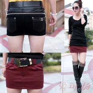 Women's new pu leather splicing short skirt lining prevent run short skirt sexy short skirt