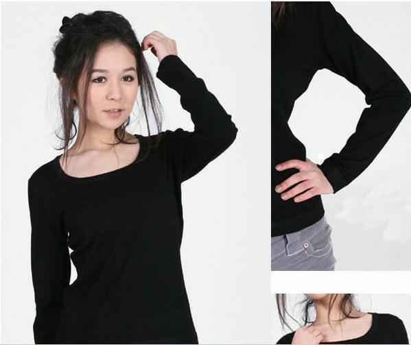 Women's o-neck knitted sweater long-sleeve slim low collar basic sweater female