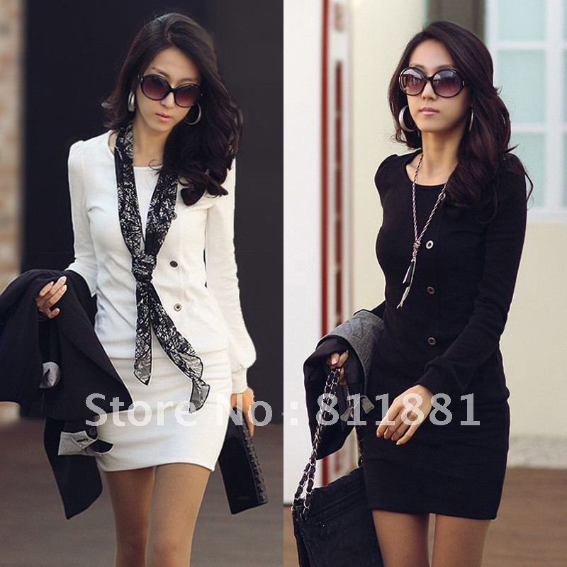 women's OL outfit slim hip basic long-sleeve dress
