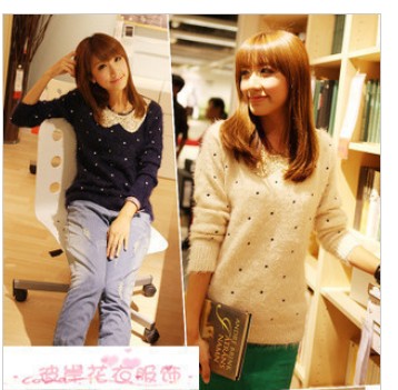 women's paillette dot soft mohair peter pan collar sweater