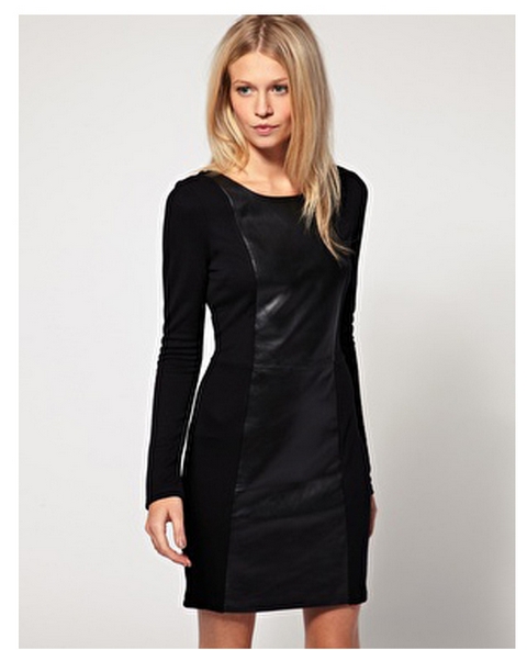 Women's Patchwork  Leather Skirt Black Dress Vintage Basic Black Dresses for Women Free shipping ~