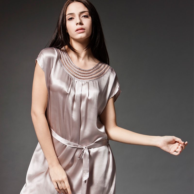 Women's personalized cutout o-neck silk sleepwear princess dress nightgown lounge hgt 8504