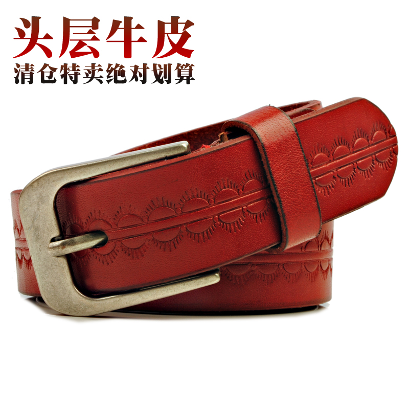 Women's pin buckle belt women's strap genuine leather belt embossed women's genuine leather strap