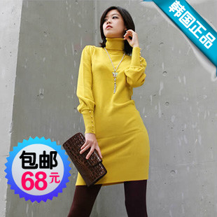 Women's plus size slim long design turtleneck pullover sweater skirt knitted outerwear spring and autumn female