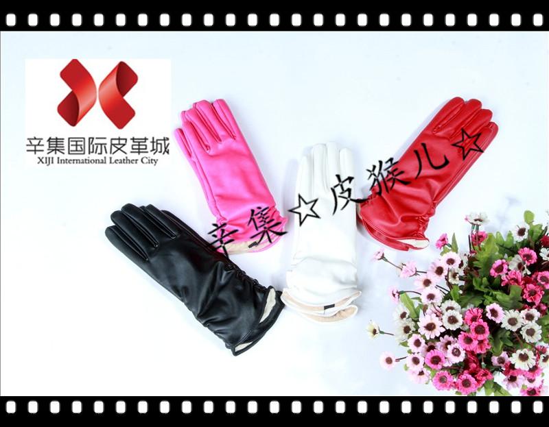 Women's plus velvet thermal leather gloves medium-long thermal gloves fashion leather gloves ruffle a