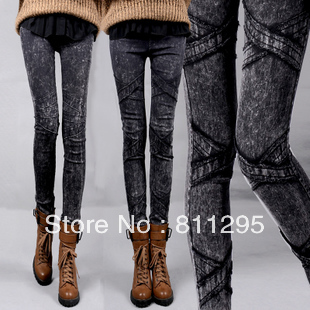 Women's plus velvet thickening legging denim jeans elastic pencil long trousers Free shipping