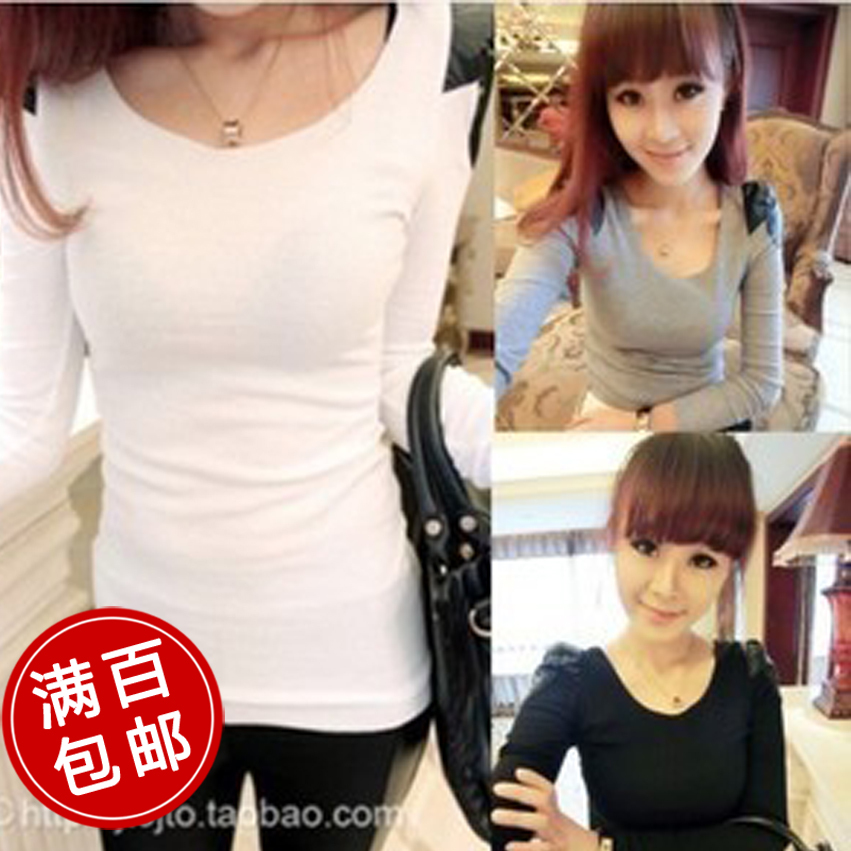 Women's popular 2013 spring fashion shoulder pads o-neck color block leather patchwork long-sleeve knitted t-shirt