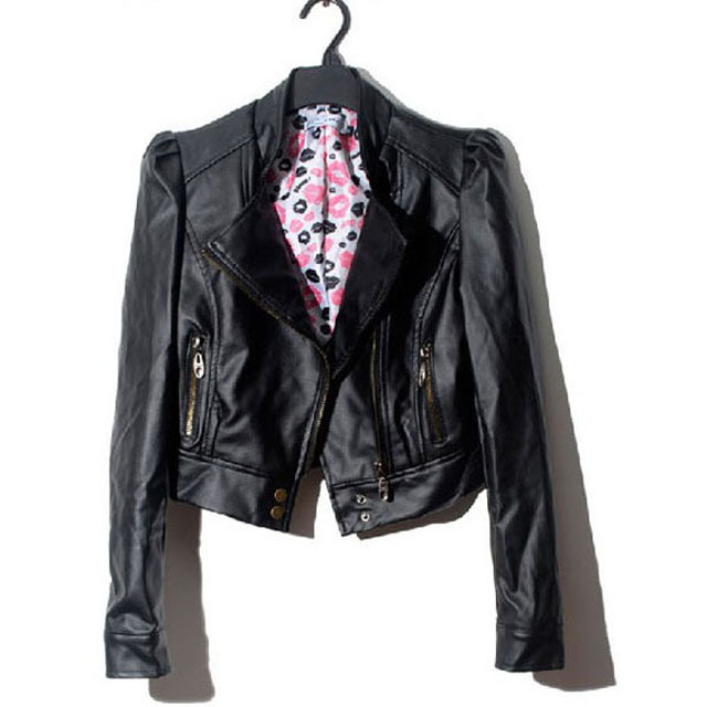 Women's PU Leather Jacket,Black Motorcycle jacket,Elegant Casual Brand Design,Free Shipping