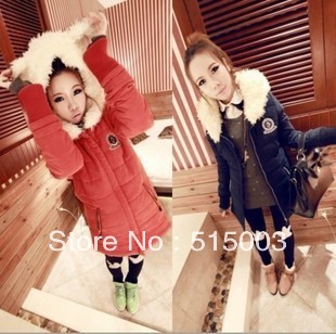 Women's rabbit ears thickening medium-long wadded jacket cotton-padded jacket thickening overcoat winter outerwear