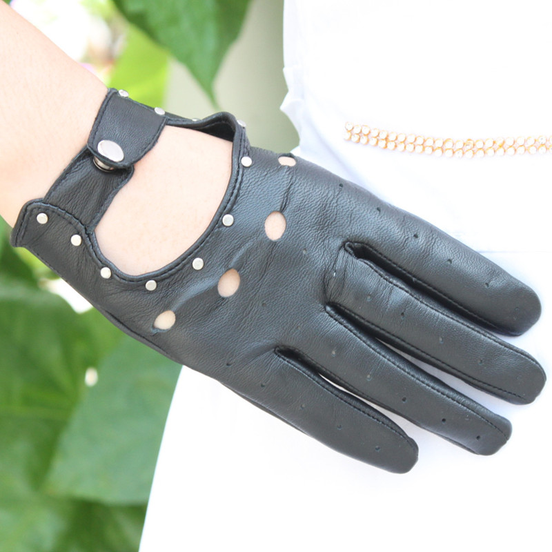 Women's racerback rivet genuine leather gloves female genuine leather thin sheepskin gloves genuine leather gloves