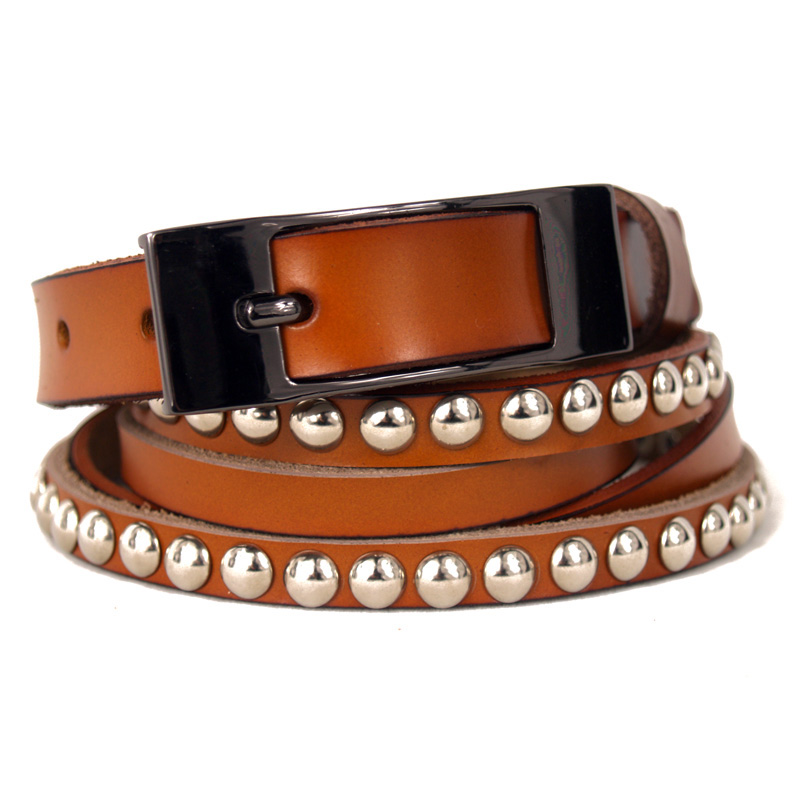 Women's real  leather strap fashion all-match vintage rivet decoration genuine leather waist of trousers belt brown