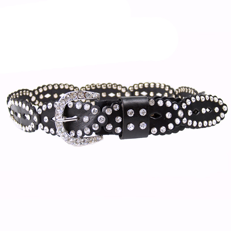 Women's rhinestone decoration strap first layer of cowhide fashion Women wide belt genuine leather belt