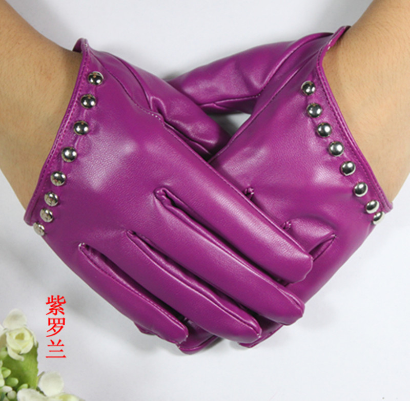 Women's rivet faux leather gloves short design PU gloves 12