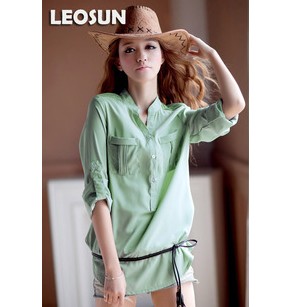 Women's s217 sexy chiffon loose medium-long shirt no belt