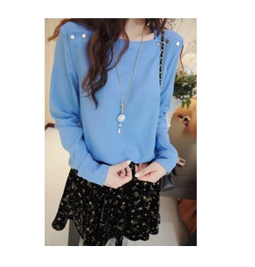 Women's s218 fashion spring and summer gold buckle decoration brief ol elegant shirt chiffon shirt long-sleeve
