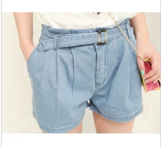 Women's s235 casual buckle personalized pleated denim shorts summer denim shorts female