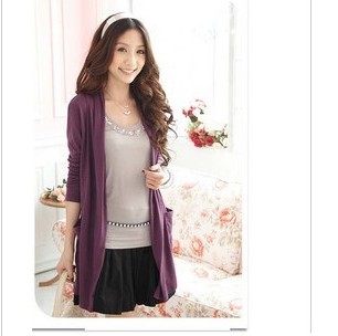 Women's s236 fashion solid color double pocket medium-long cardigan outerwear summer