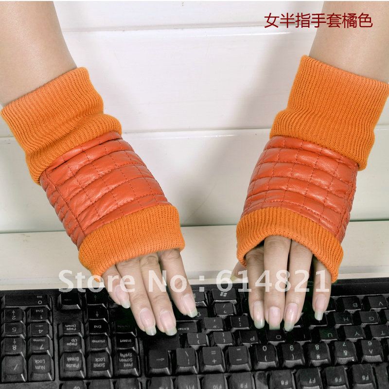 Women's semi-finger gloves for winter/ Fashion keyboard and cycling outdoor gloves/ Genuine leather gloves FREE SHIPPING