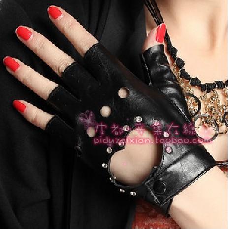 Women's semi-finger lucy refers to faux leather gloves gloves dance gloves