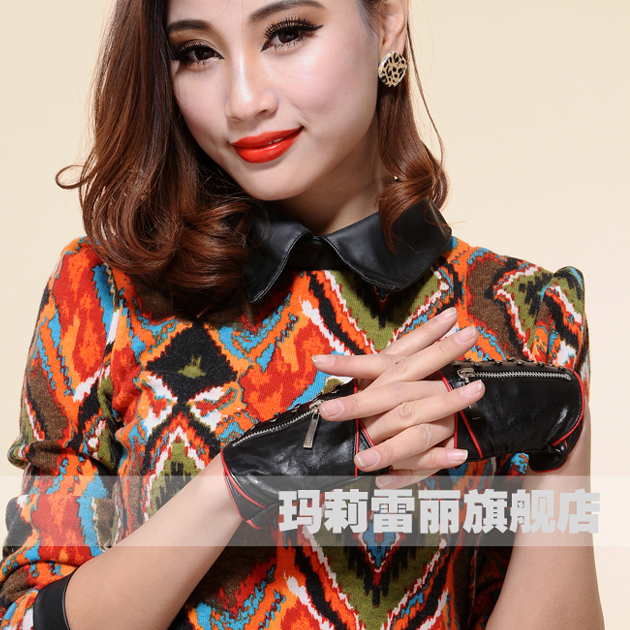 Women's semi-finger sheepskin leather gloves ds women's shape mending motorcycle gloves