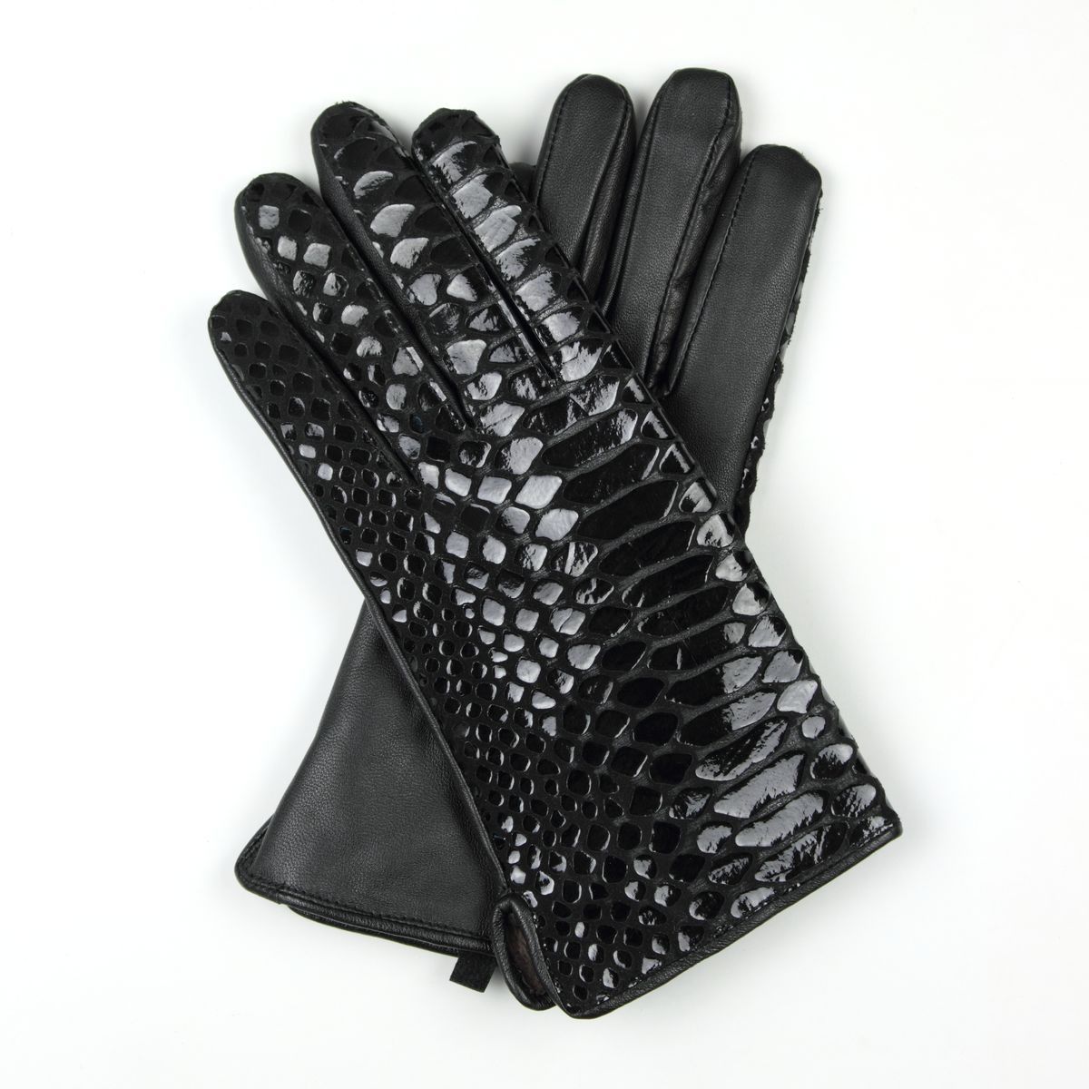 Women's serpentine pattern bright color fashion version of genuine leather gloves sheepskin short design thermal fleece lined