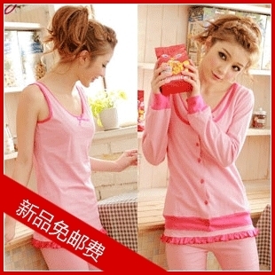 Women's sexy 100% cotton sleepwear piece set lounge vest trousers outerwear