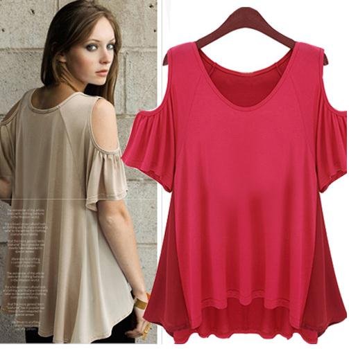 Women's sexy off-shoulder short Sleeve loose printed Tops Shirts /Cotton t shirt/ Mini Dress /Print Blouse  0461